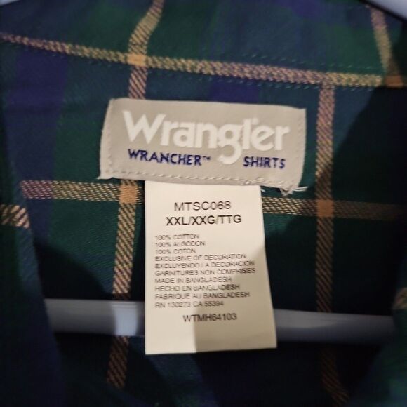 Wrangler Wrancher Shirt Mens Large Blue Plaid Pearl Snap Long Sleeve Western - Picture 6 of 6